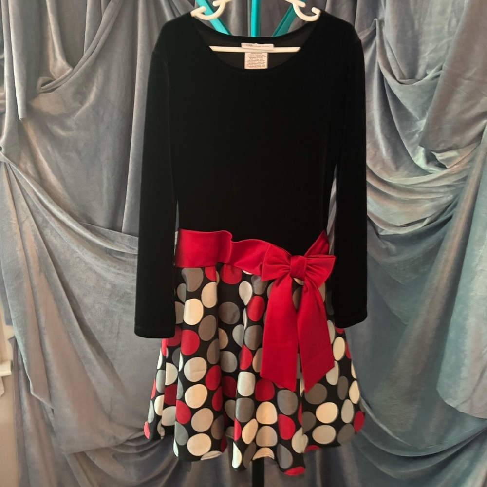 Bonnie Jean Black and Red Polka Dot Dress with Bow